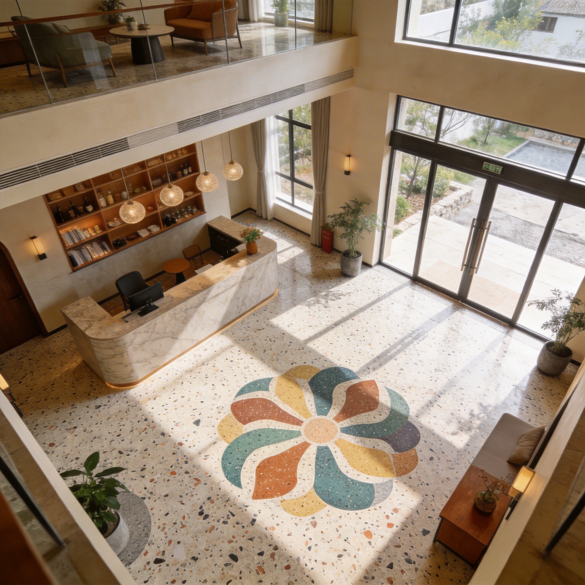 民宿地面设计:用水磨石打造独特艺术空间