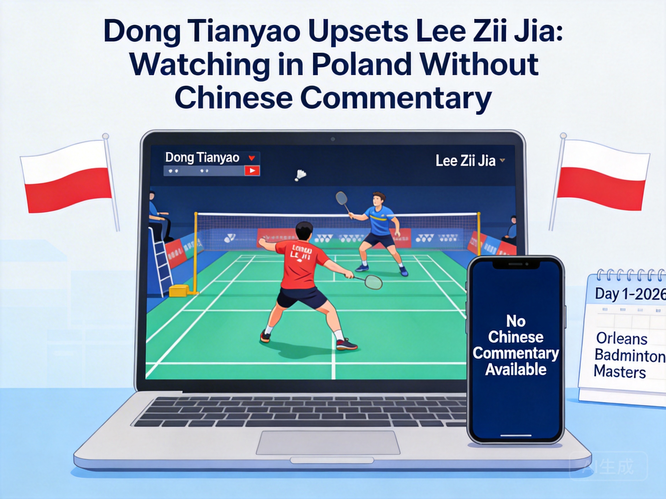 What to Do If There's No Chinese Commentary for Dong Tianyao's Upset Win Over Lee Zii Jia on the First Day of the 2026 Orleans Badminton Masters in Poland?
