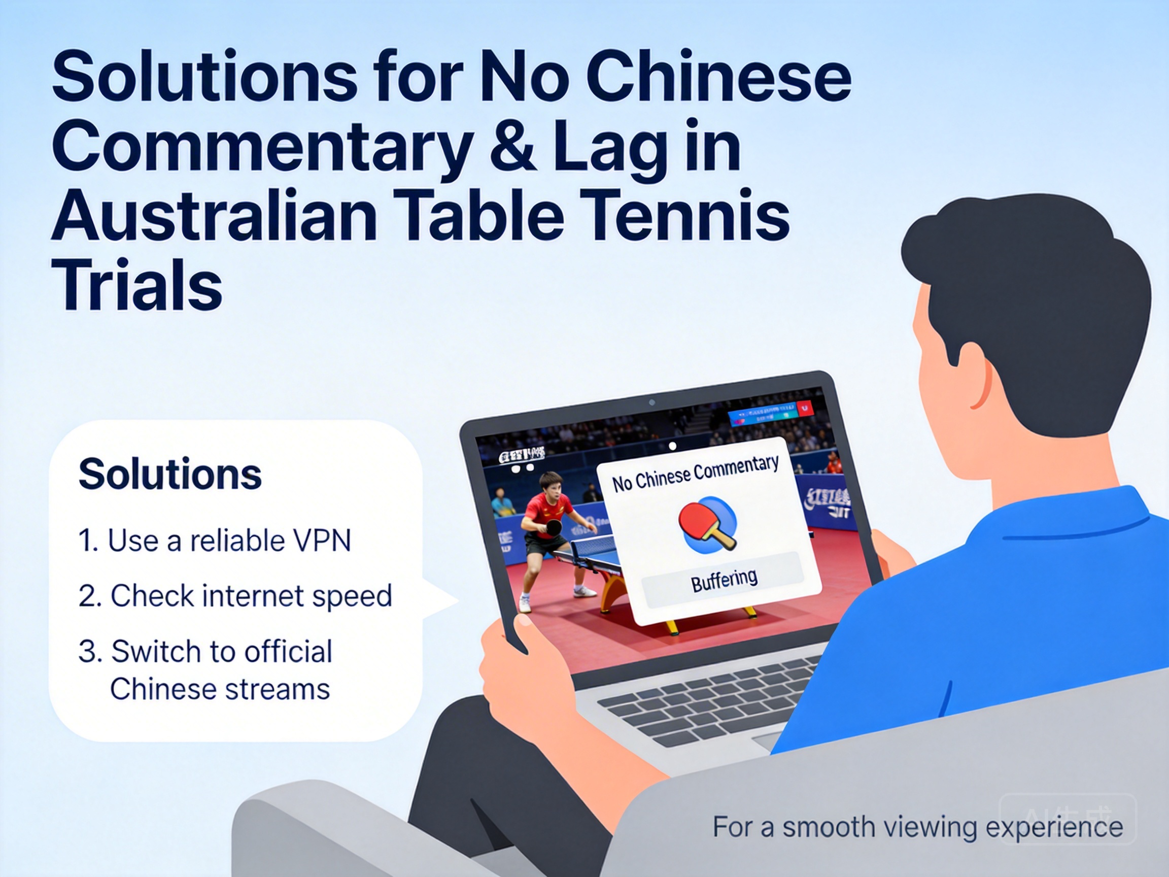 在澳大利亚观看国乒男队选拔赛没有中文解说还卡顿怎么处理？