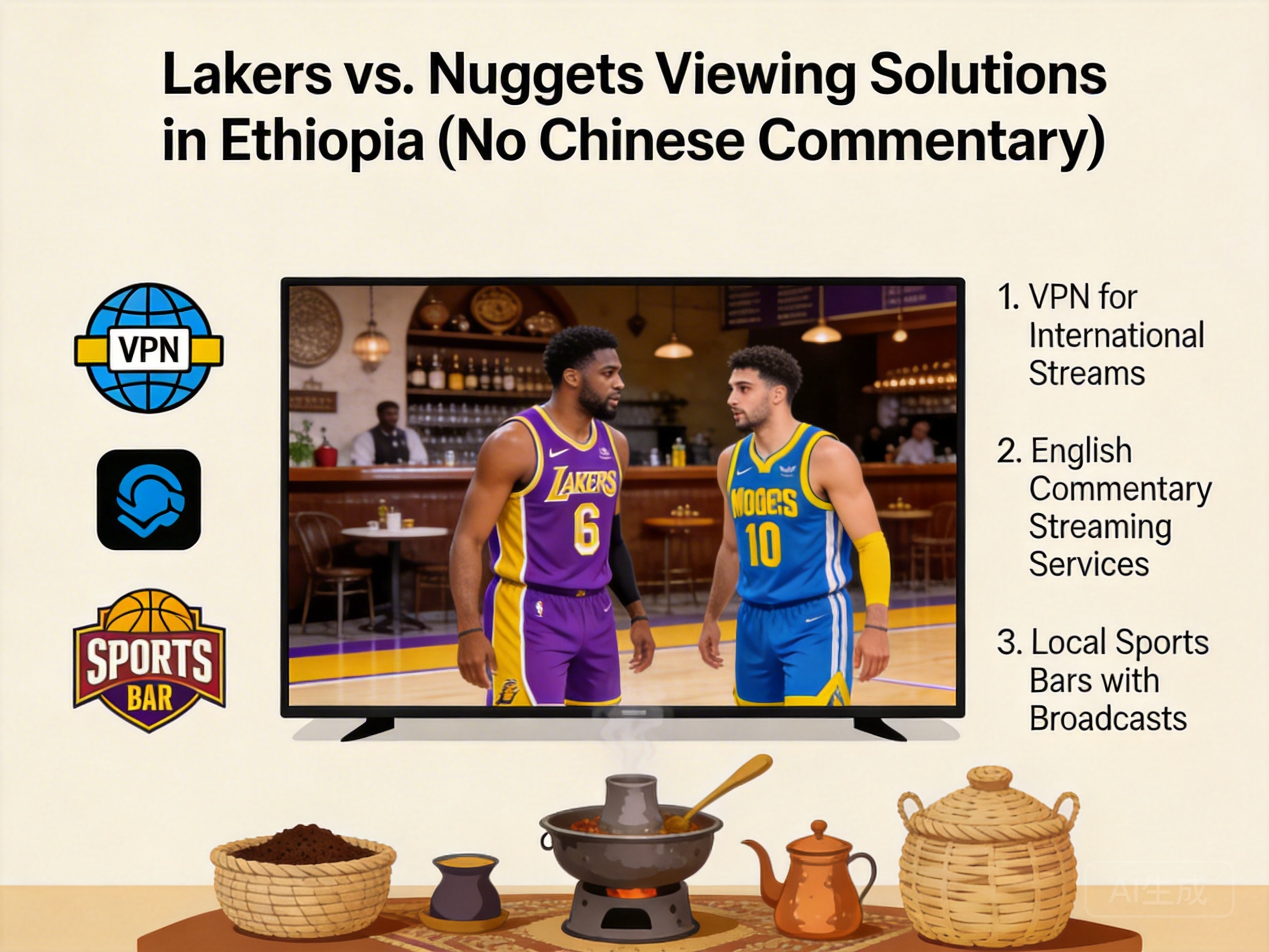 埃塞俄比亚看湖人vs掘金无中文解说？3类解决方案