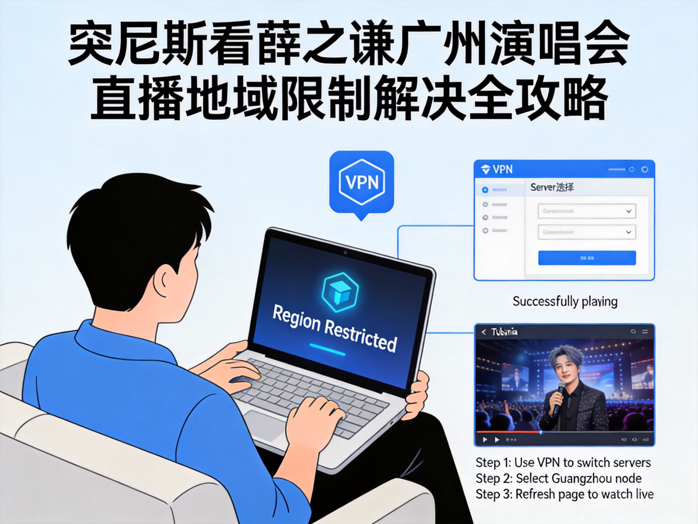 突尼斯看薛之谦广州演唱会直播遇地域限制?解决方法全攻略