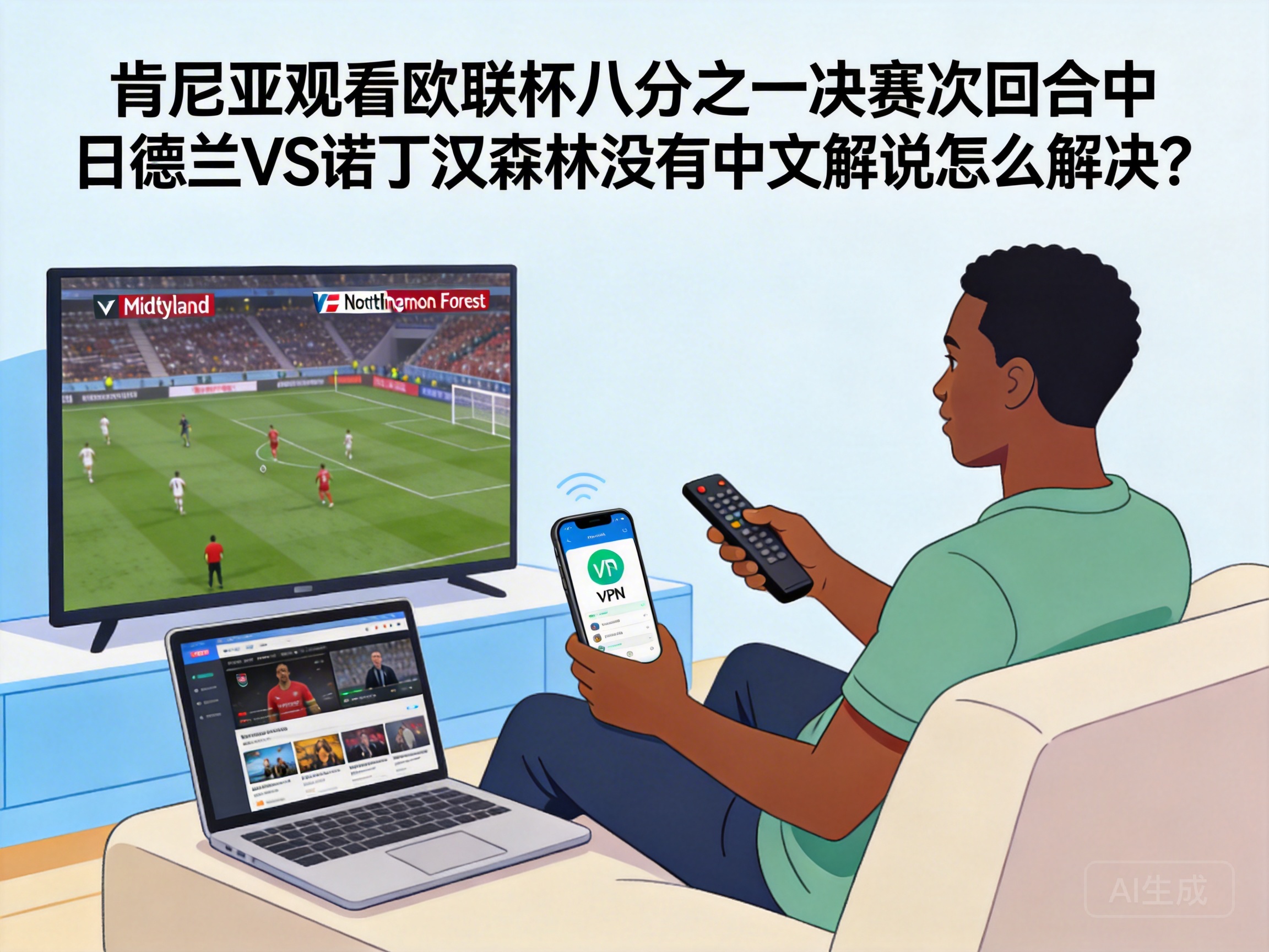 肯尼亚观看欧联杯八分之一决赛次回合中日德兰VS诺丁汉森林没有中文解说怎么解决？