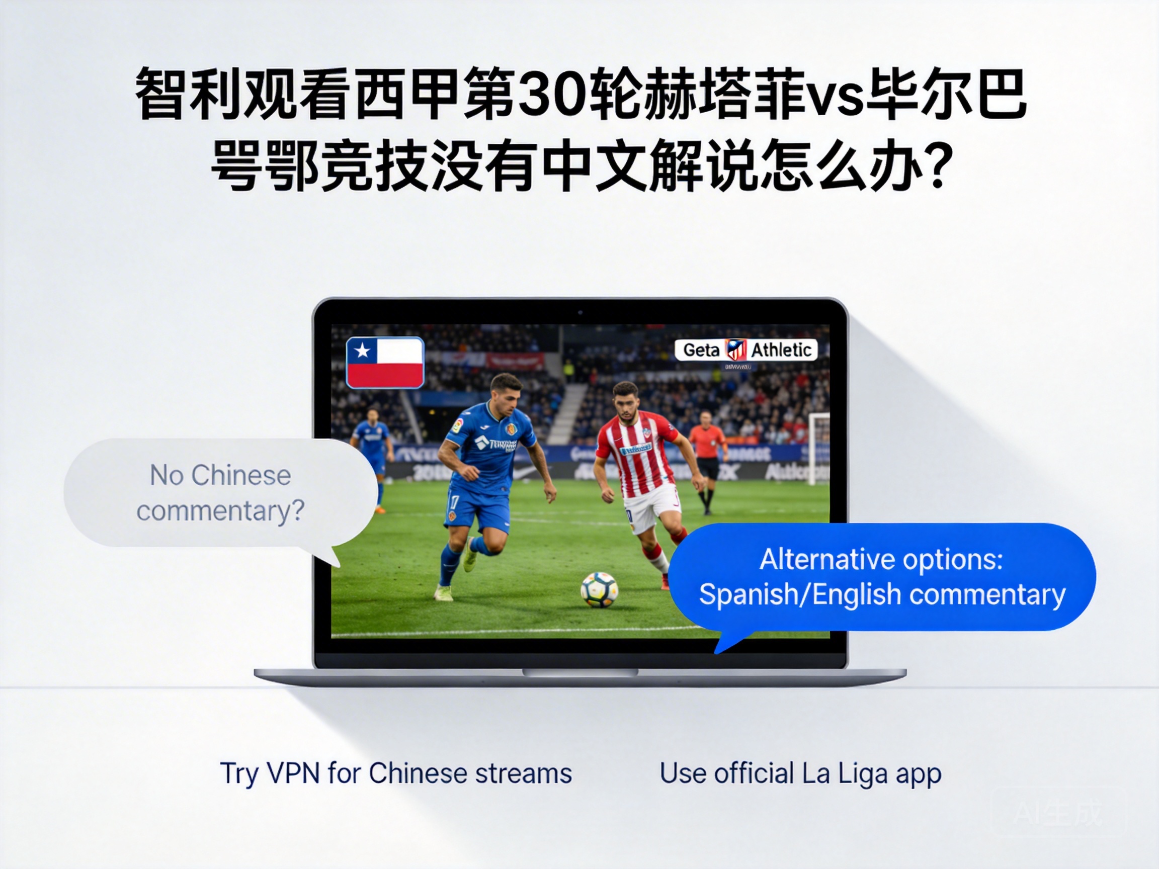 智利观看西甲第30轮赫塔菲vs毕尔巴鄂竞技没有中文解说怎么办？