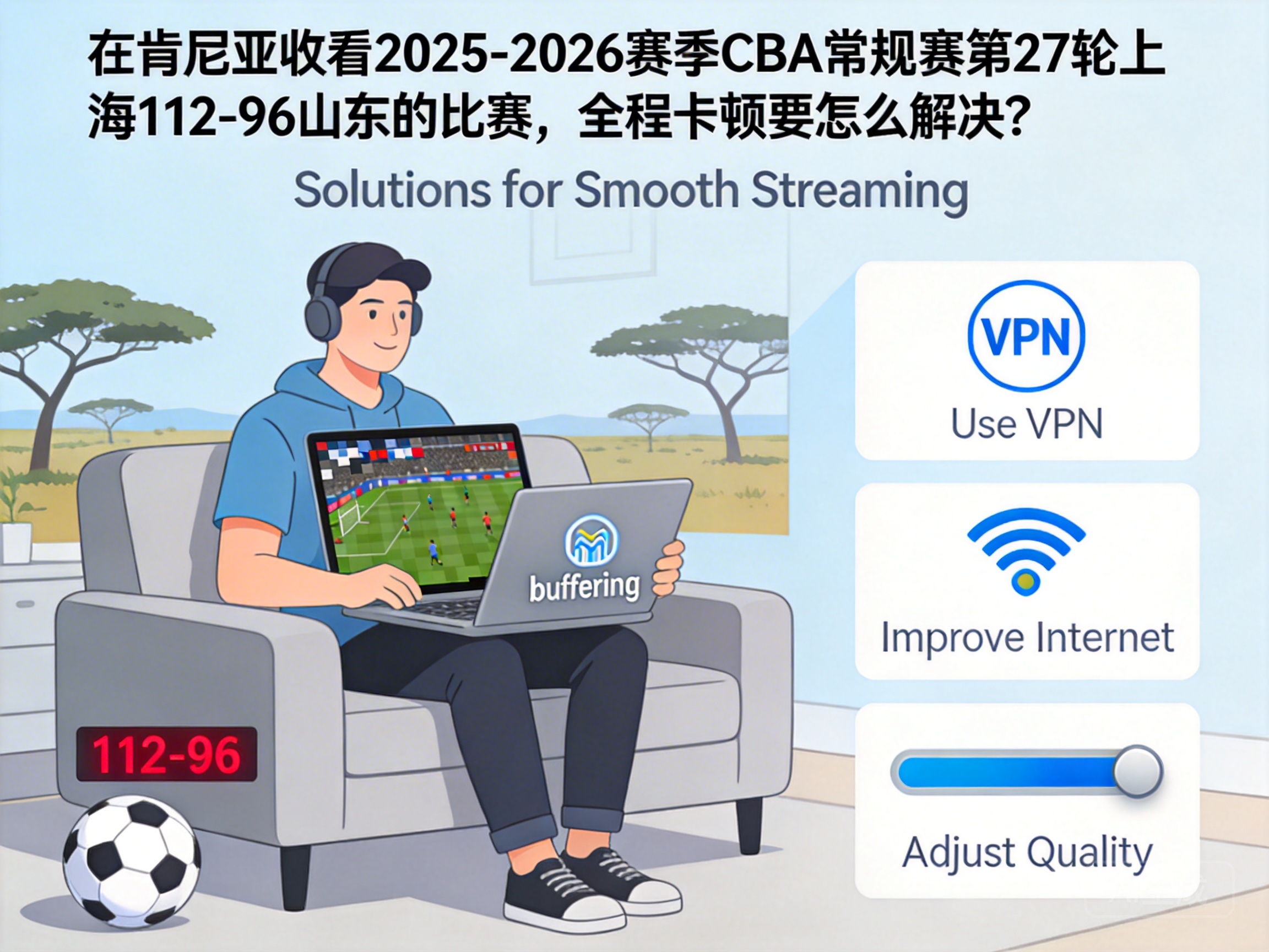 在肯尼亚收看2025-2026赛季CBA常规赛第27轮上海112-96山东的比赛，全程卡顿要怎么解决？