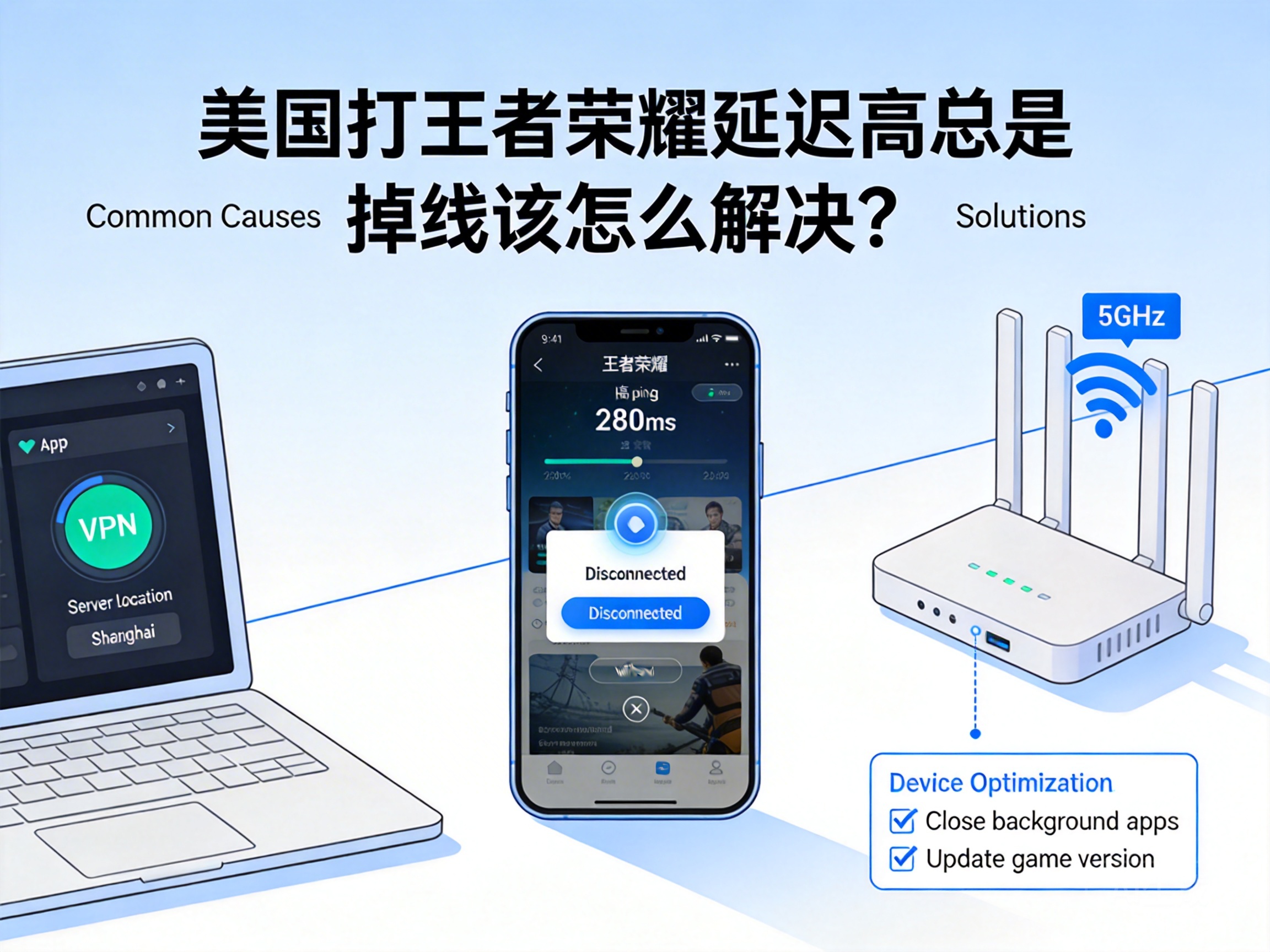 美国打王者荣耀延迟高总是掉线该怎么解决?