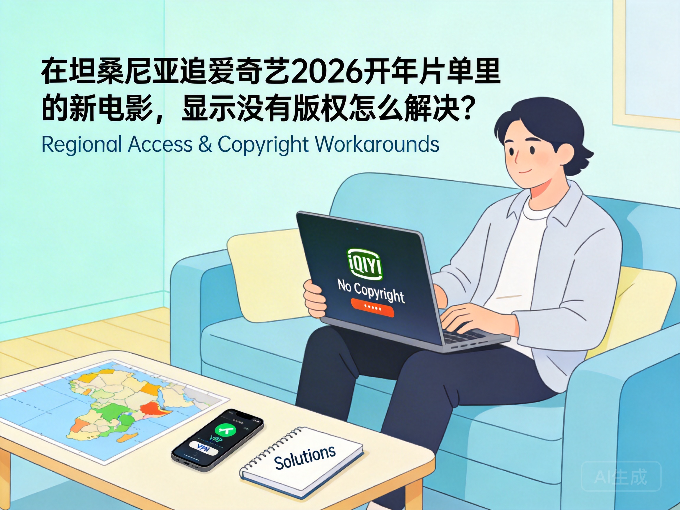 在坦桑尼亚追爱奇艺2026开年片单里的新电影，显示没有版权怎么解决？