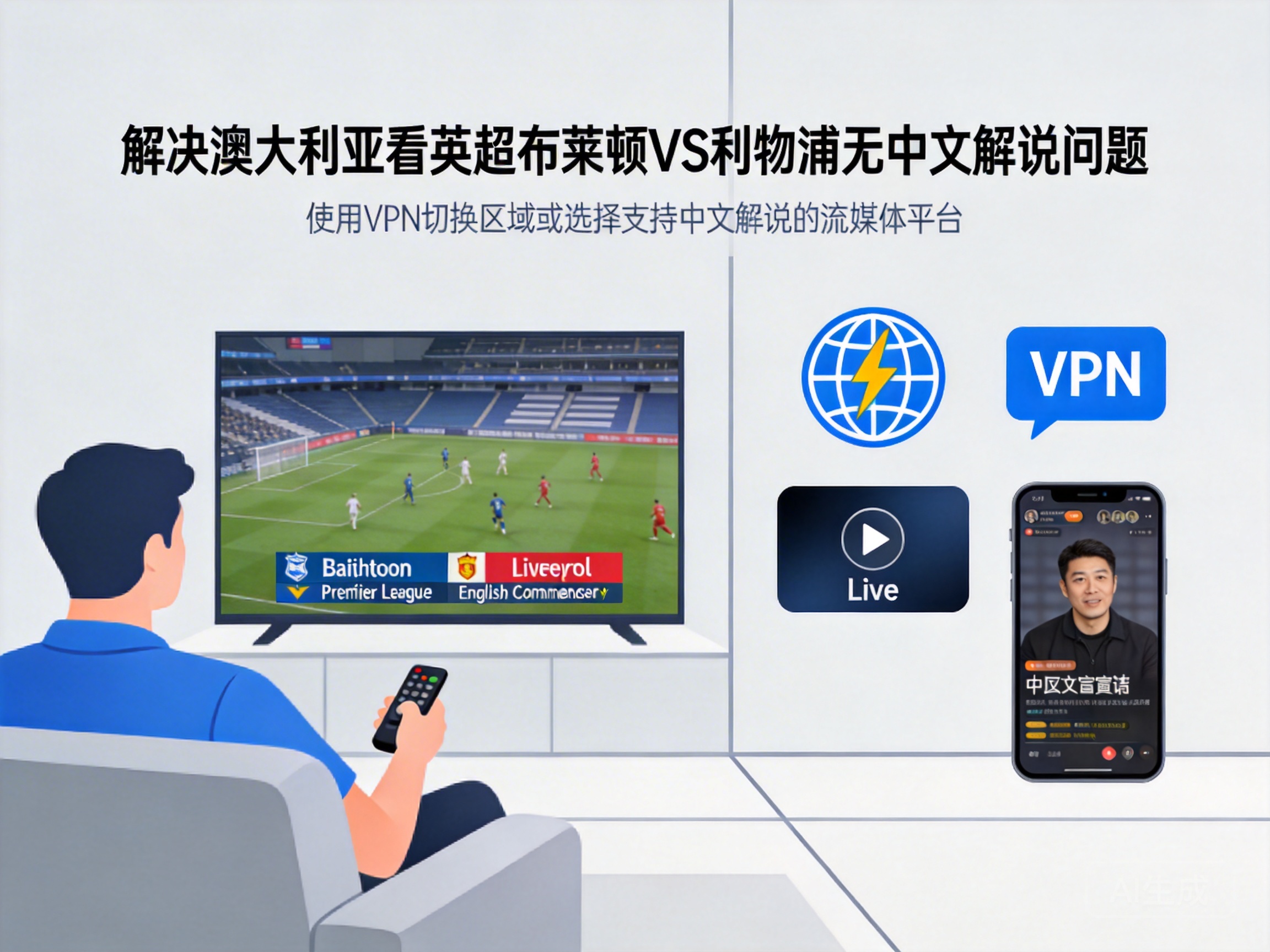 澳大利亚看英超联赛布莱顿VS利物浦没有中文解说用什么办法解决？