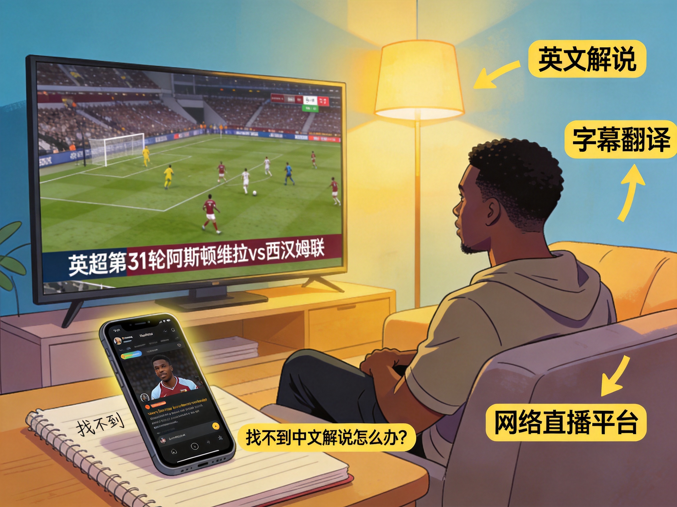 加纳看英超第31轮阿斯顿维拉vs西汉姆联找不到中文解说怎么办？