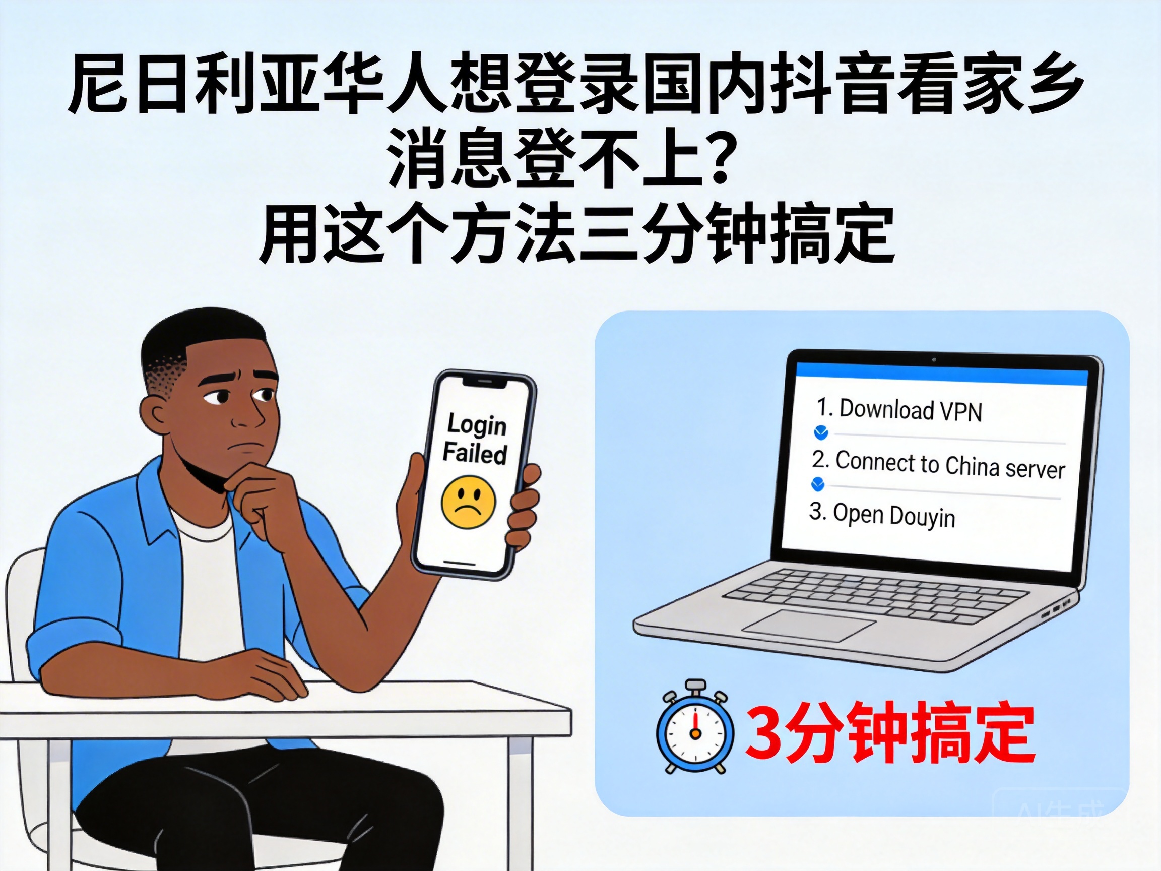 尼日利亚华人想登录国内抖音看家乡消息登不上？用这个方法三分钟搞定