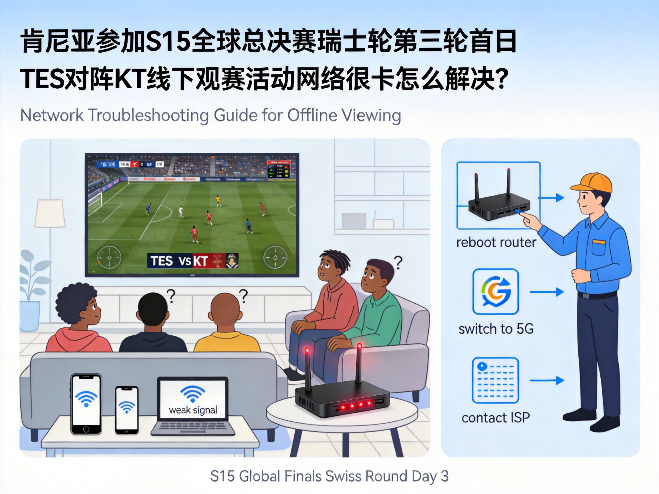 How to Fix Laggy Internet at the Offline Viewing Event for TES vs KT on Day 1 of S15 World Championship Swiss Stage in Kenya?