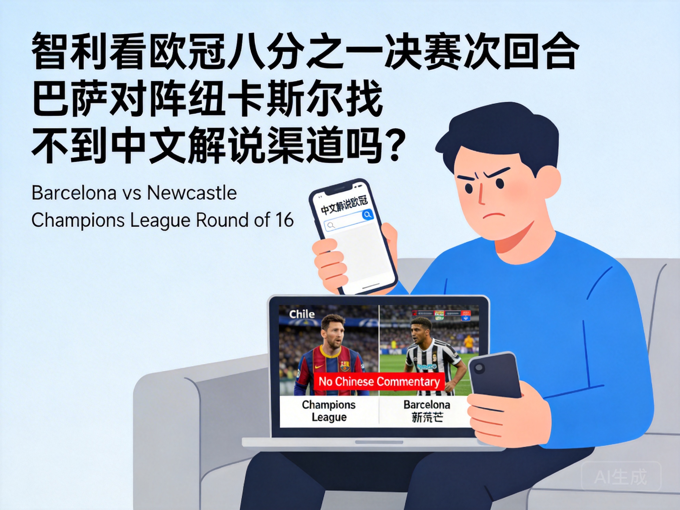 Can't Find Chinese Commentary for the Champions League Round of 16 Second Leg: Barcelona vs Newcastle in Chile?