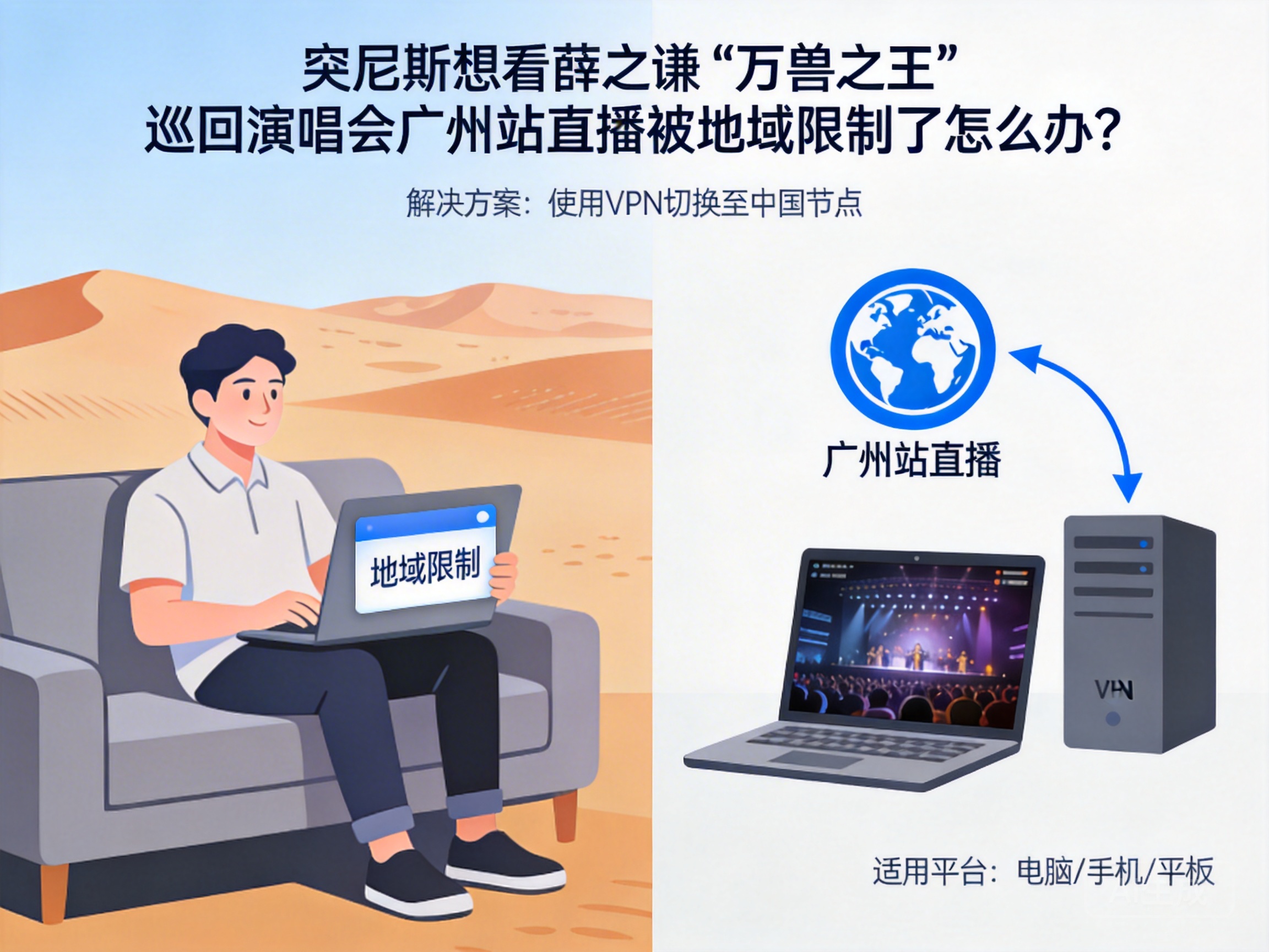 突尼斯想看薛之谦“万兽之王”巡回演唱会广州站直播被地域限制了怎么办？