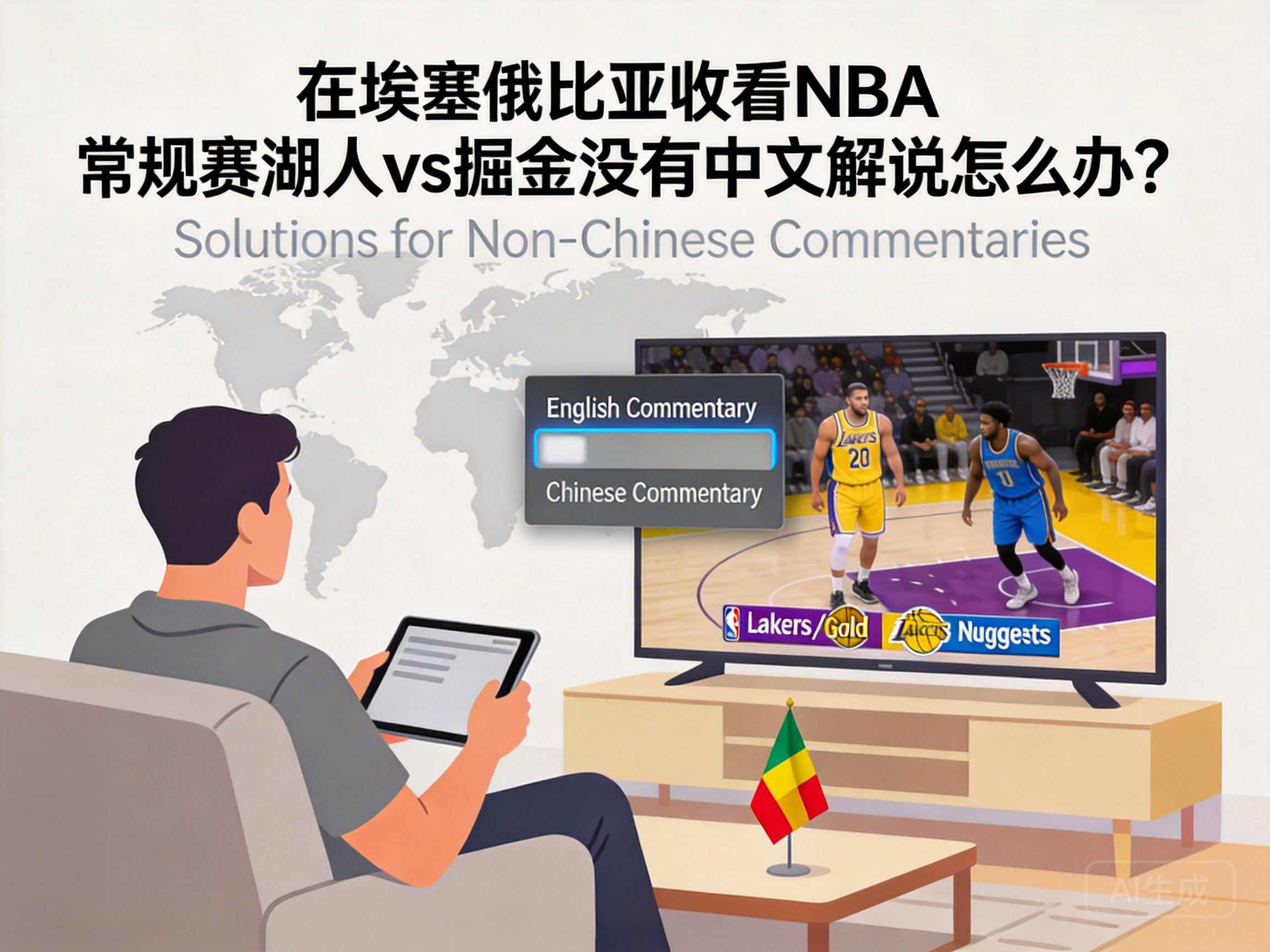 在埃塞俄比亚收看NBA常规赛湖人vs掘金没有中文解说怎么办？