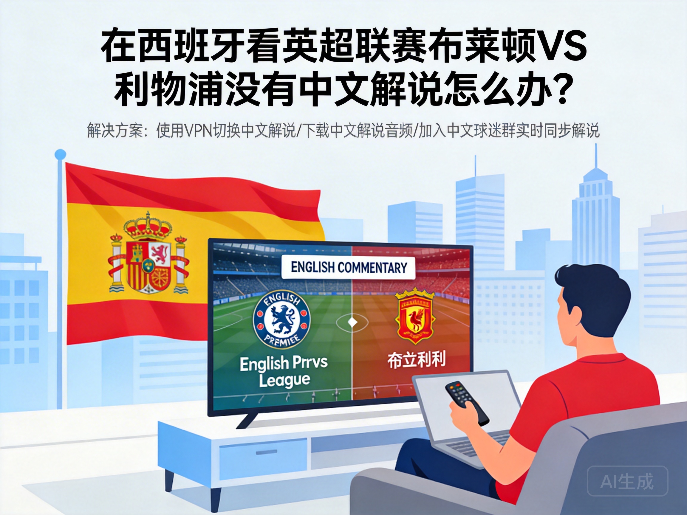 在西班牙看英超联赛布莱顿VS利物浦没有中文解说怎么办？