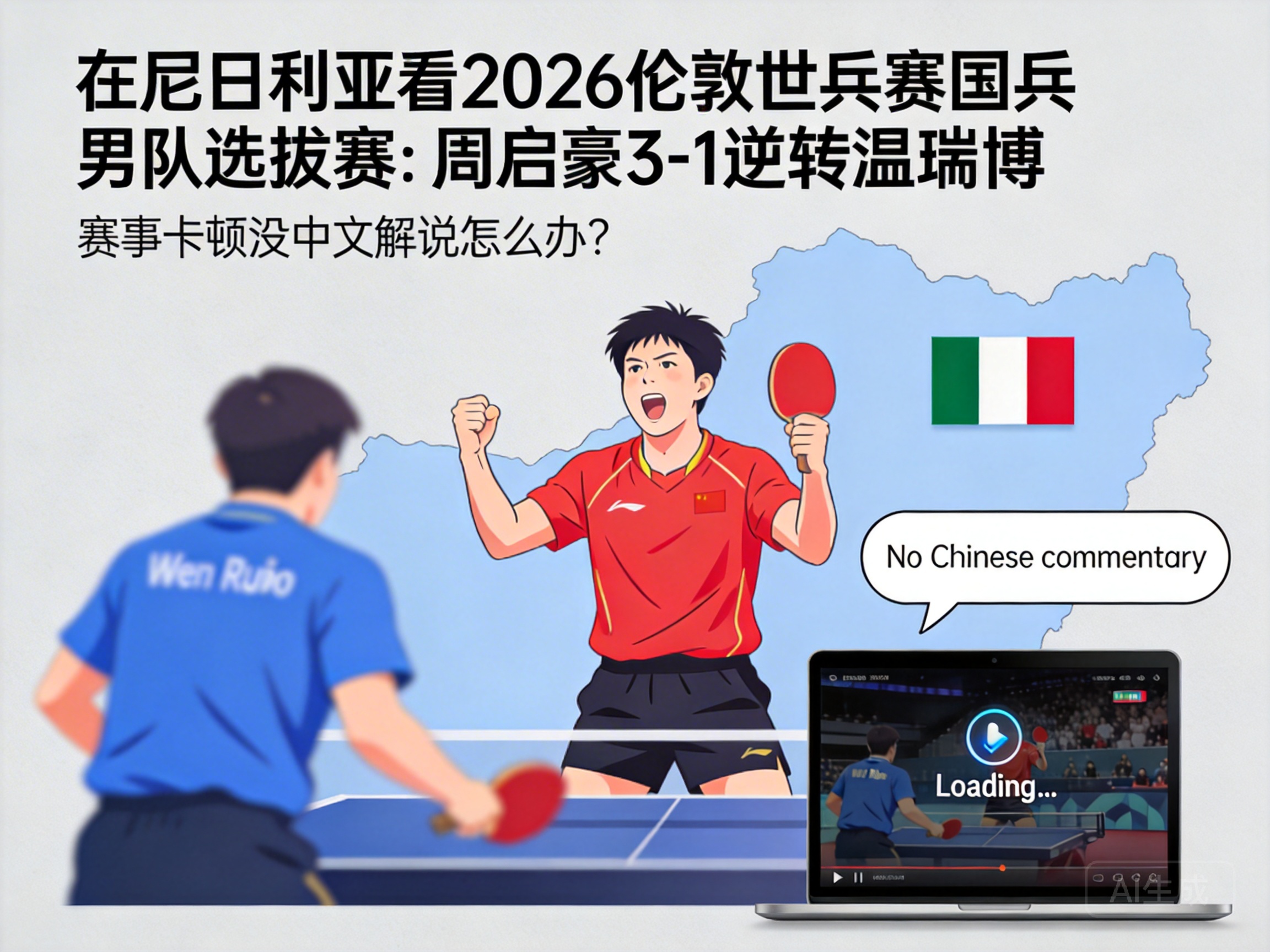 在尼日利亚看2026伦敦世乒赛国乒男队选拔赛 周启豪3-1逆转温瑞博的赛事卡顿没中文解说怎么办？