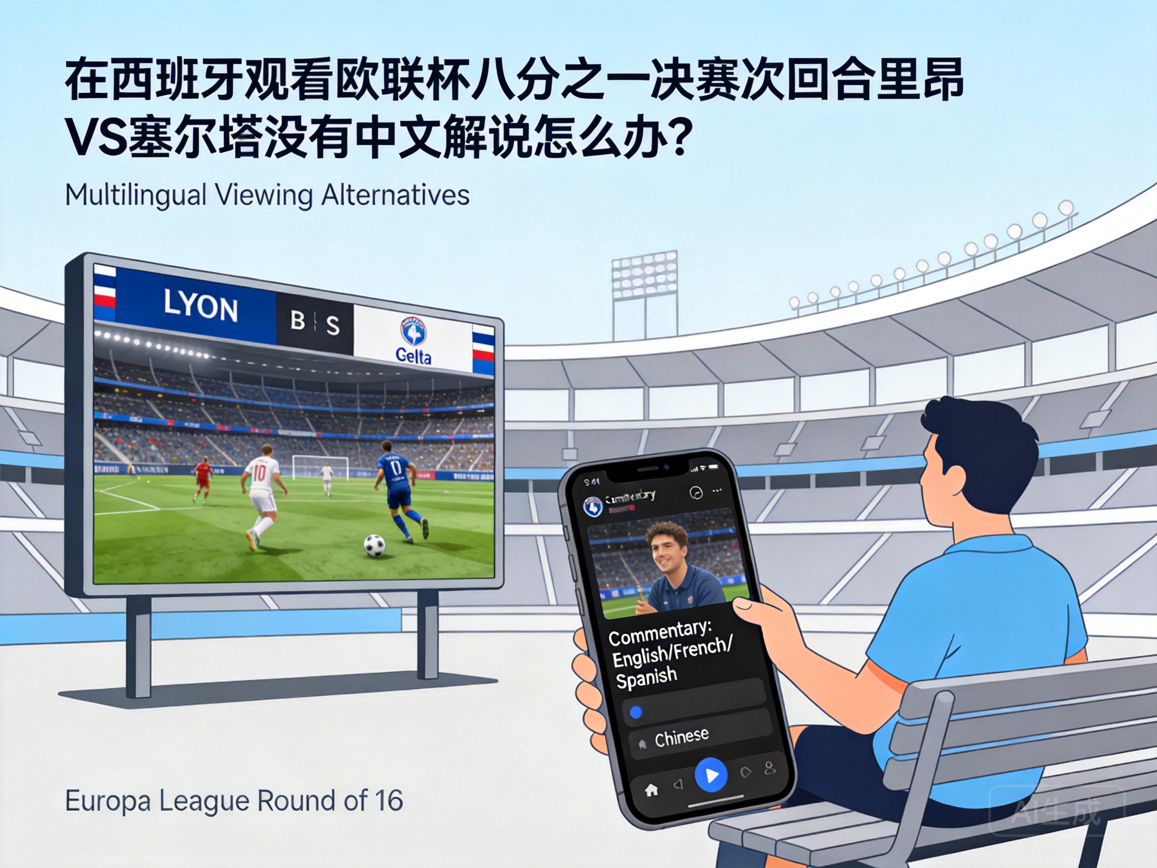 在西班牙观看欧联杯八分之一决赛次回合里昂VS塞尔塔没有中文解说怎么办？