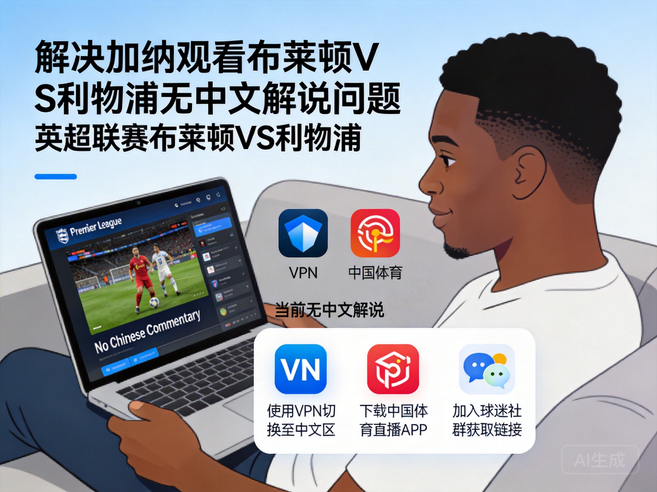 加纳观看英超联赛布莱顿VS利物浦找不到中文解说怎么解决？