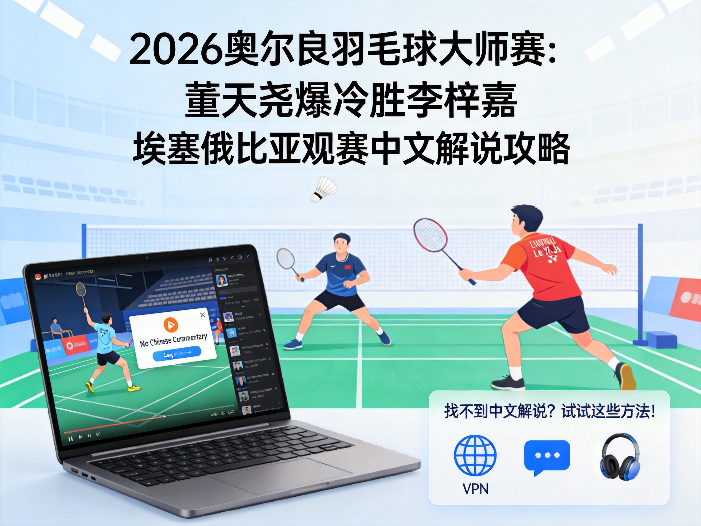 在埃塞俄比亚观看2026奥尔良羽毛球大师赛董天尧爆冷击败李梓嘉，找不到中文解说怎么办？