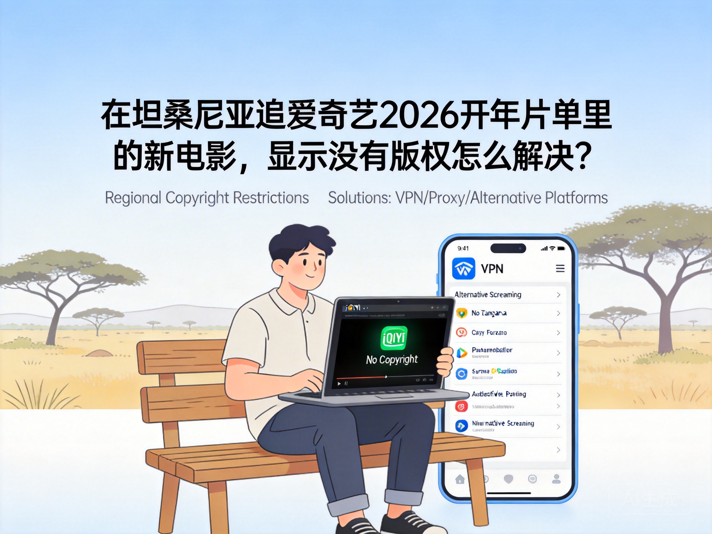 在坦桑尼亚追爱奇艺2026开年片单里的新电影，显示没有版权怎么解决？