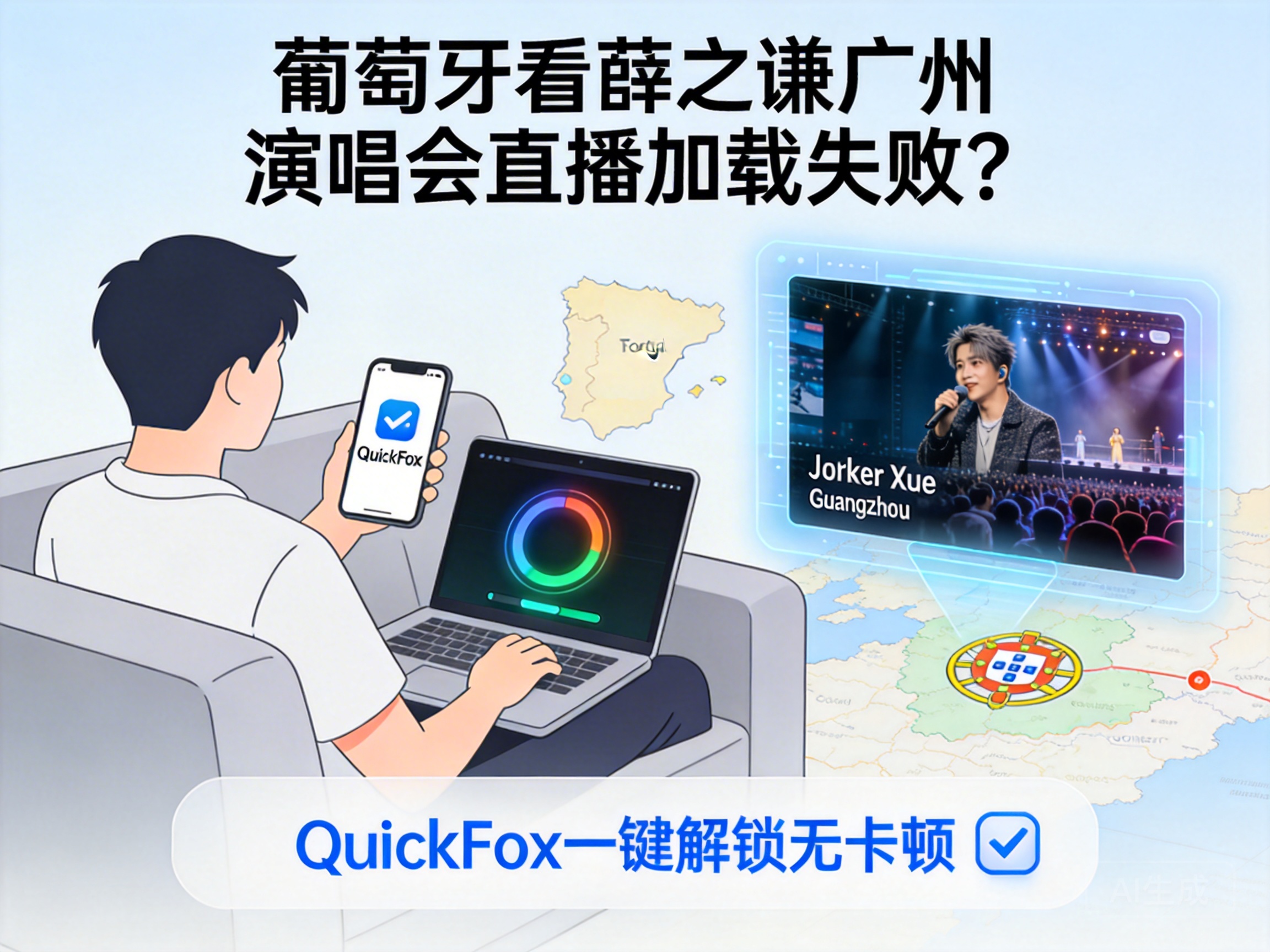 葡萄牙看薛之谦广州演唱会直播加载失败？QuickFox一键解锁无卡顿
