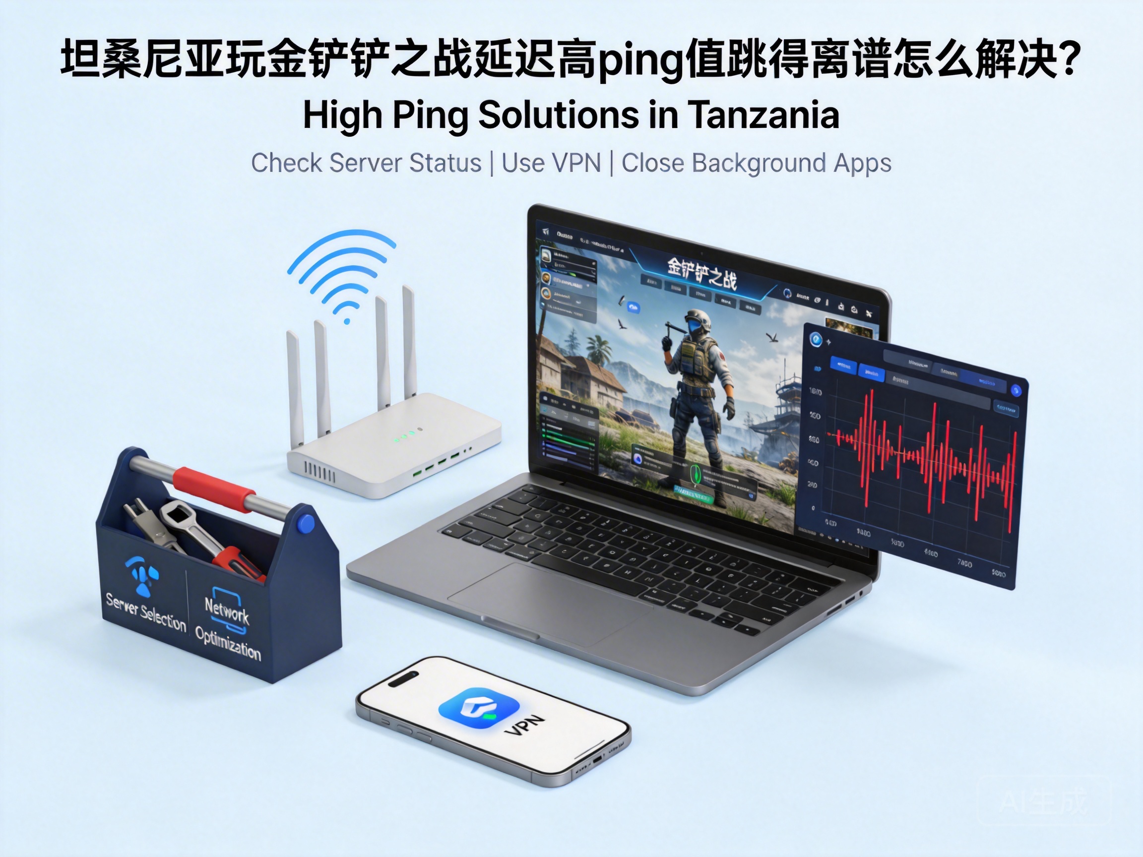 坦桑尼亚玩金铲铲之战延迟高ping值跳得离谱怎么解决？