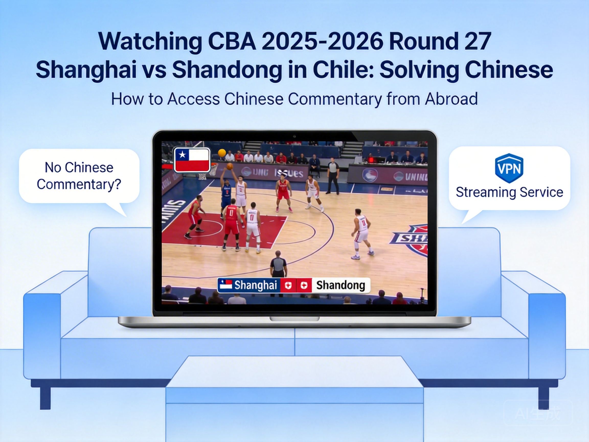 在智利看2025-2026赛季CBA常规赛第27轮上海vs山东的赛事，看不了中文解说有办法搞定吗？