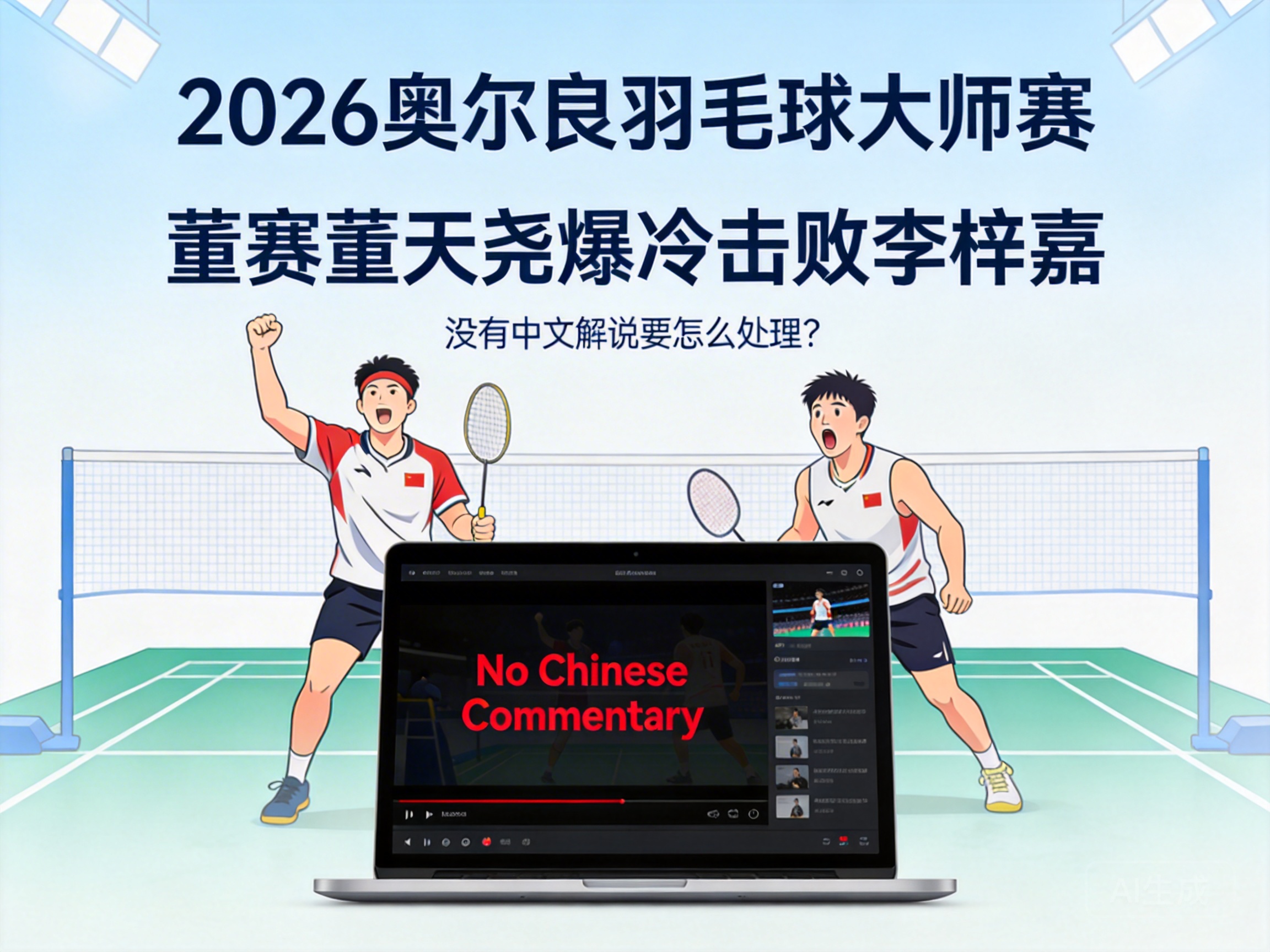 在新西兰看2026奥尔良羽毛球大师赛董天尧爆冷击败李梓嘉，没有中文解说要怎么处理？
