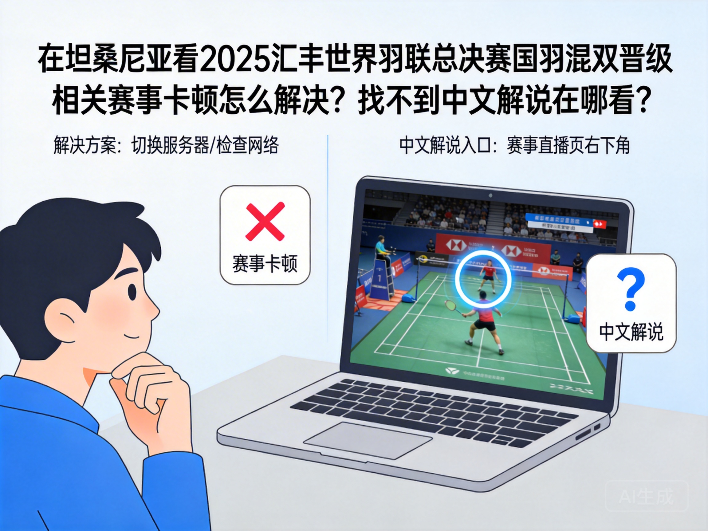 在坦桑尼亚看2025汇丰世界羽联总决赛国羽混双晋级相关赛事卡顿怎么解决？找不到中文解说在哪看？