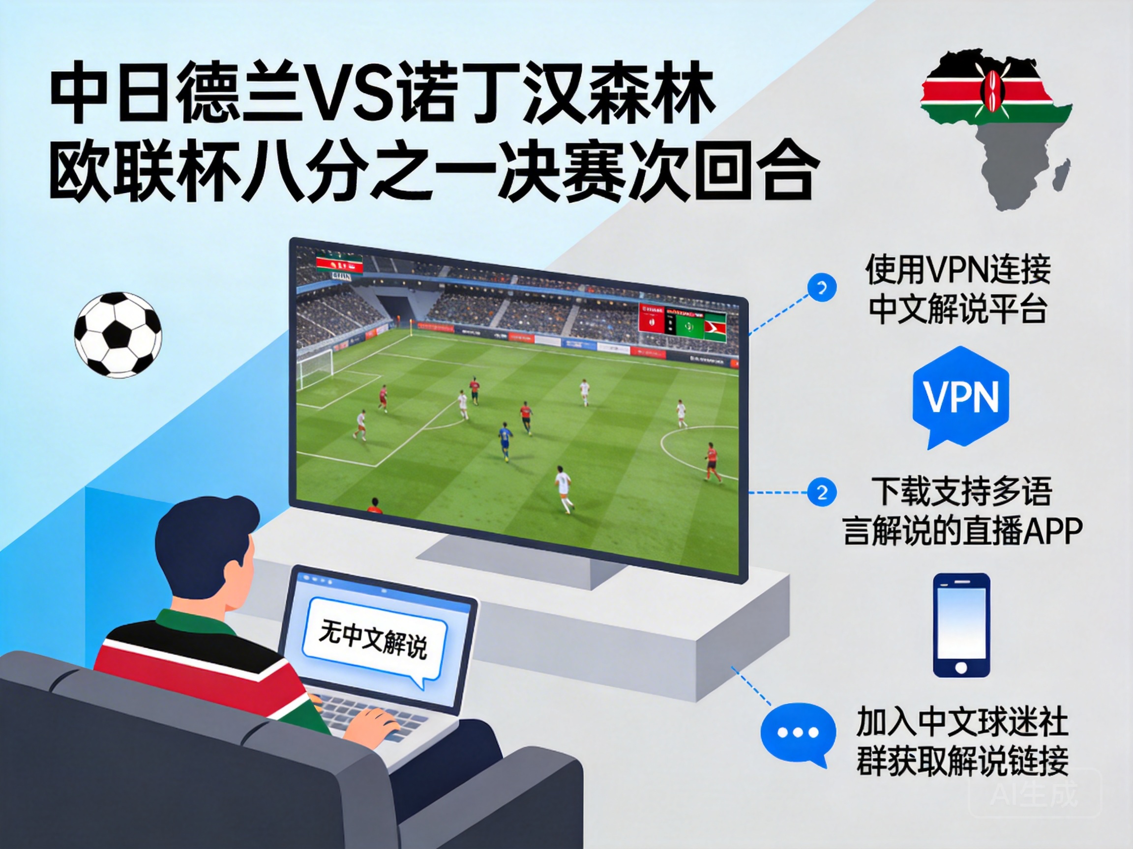 肯尼亚观看欧联杯八分之一决赛次回合中日德兰VS诺丁汉森林没有中文解说怎么解决？
