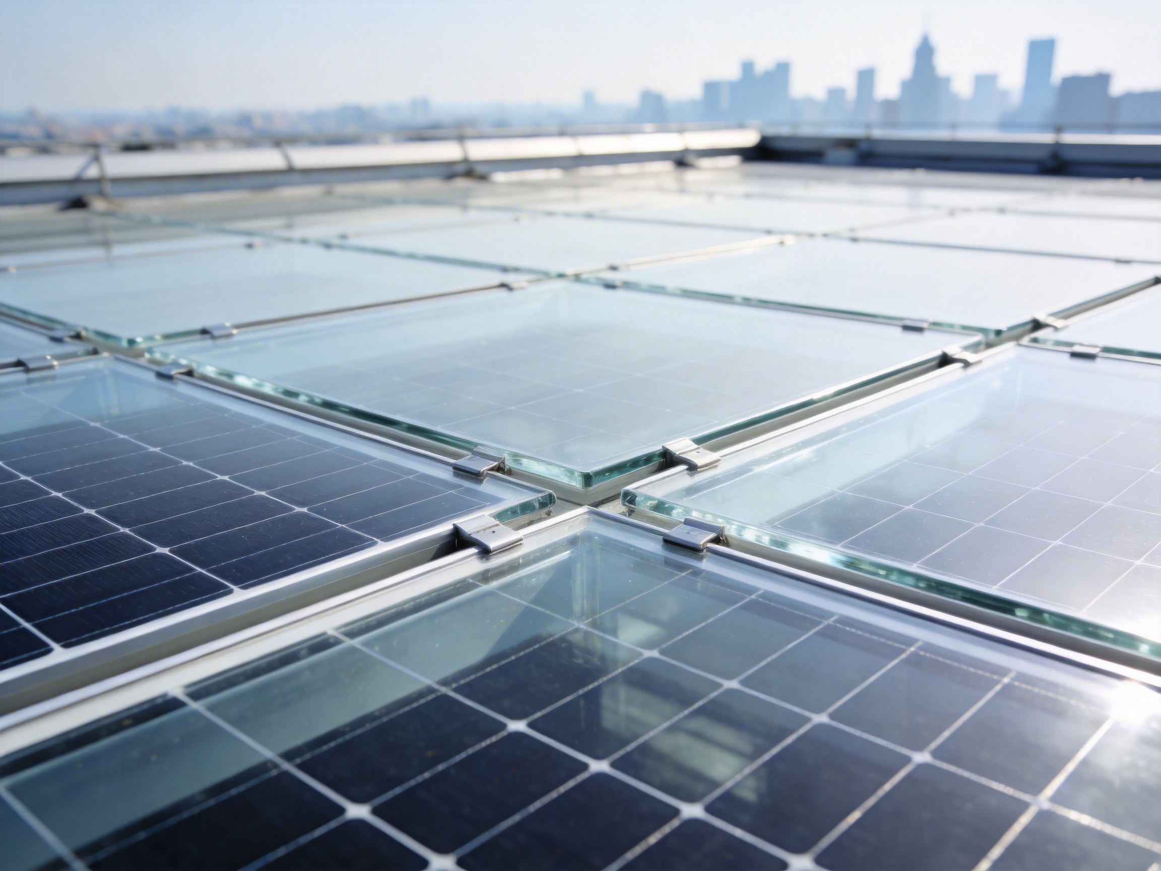 Aerial view of completed commercial rooftop installation showing panel layout
