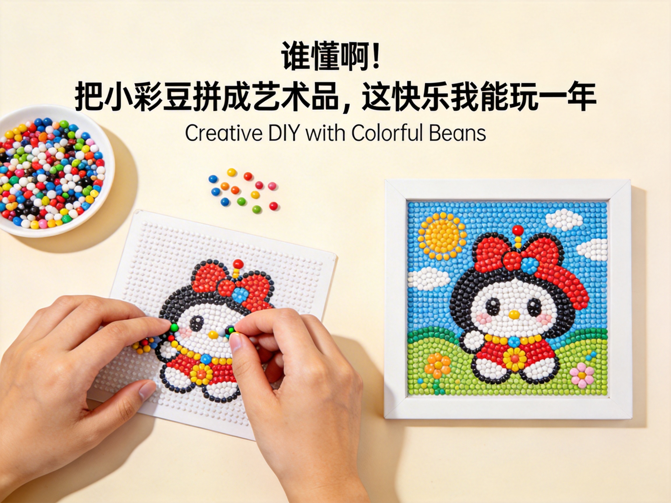 谁懂啊！把小彩豆拼成艺术品，这快乐我能玩一年