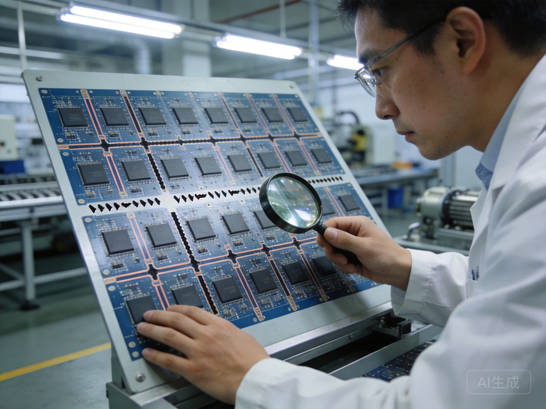 PCB production panel with v-scored and tab-routed boards arranged for efficient industrial assembly