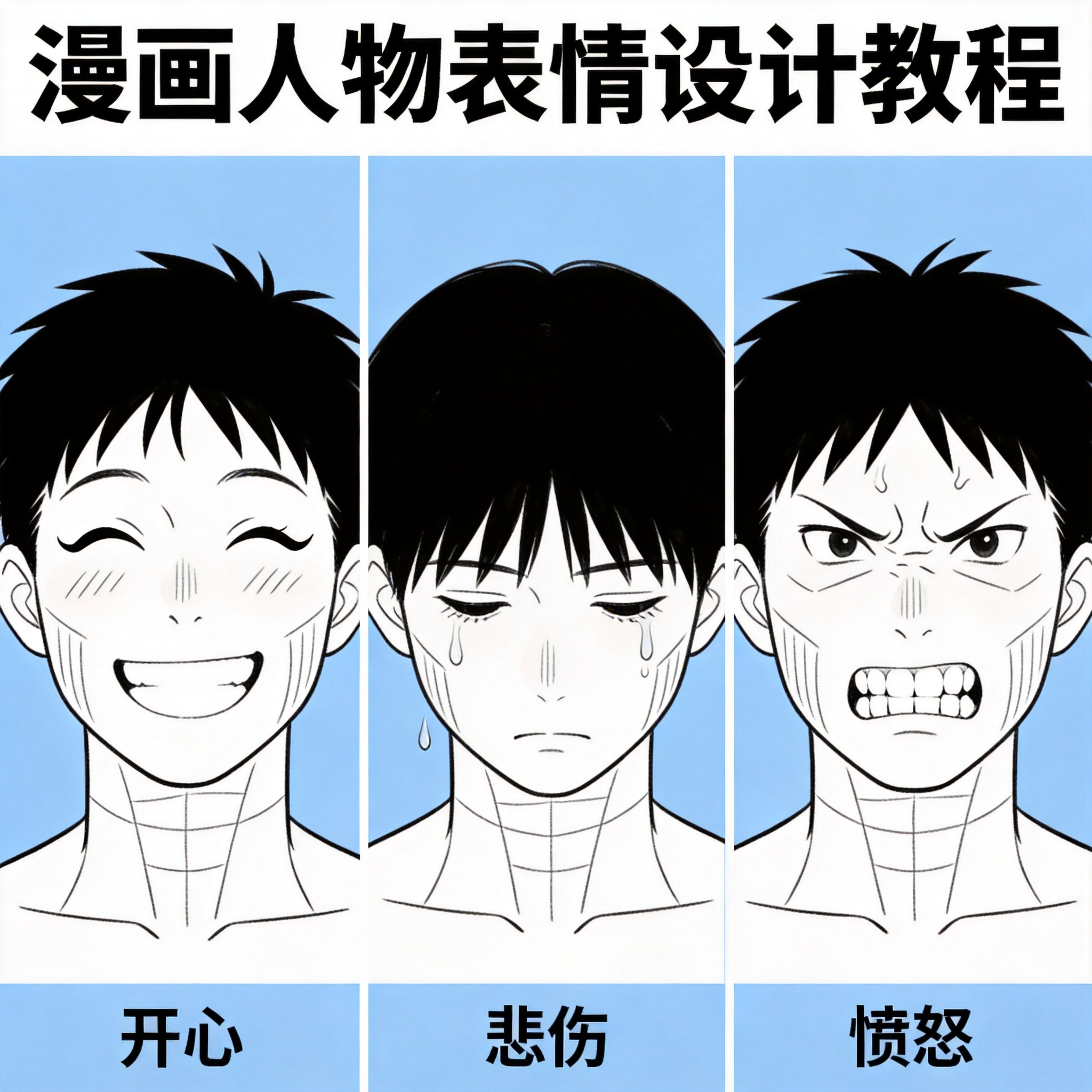 漫画人物表情教程：喜怒哀乐怎么画