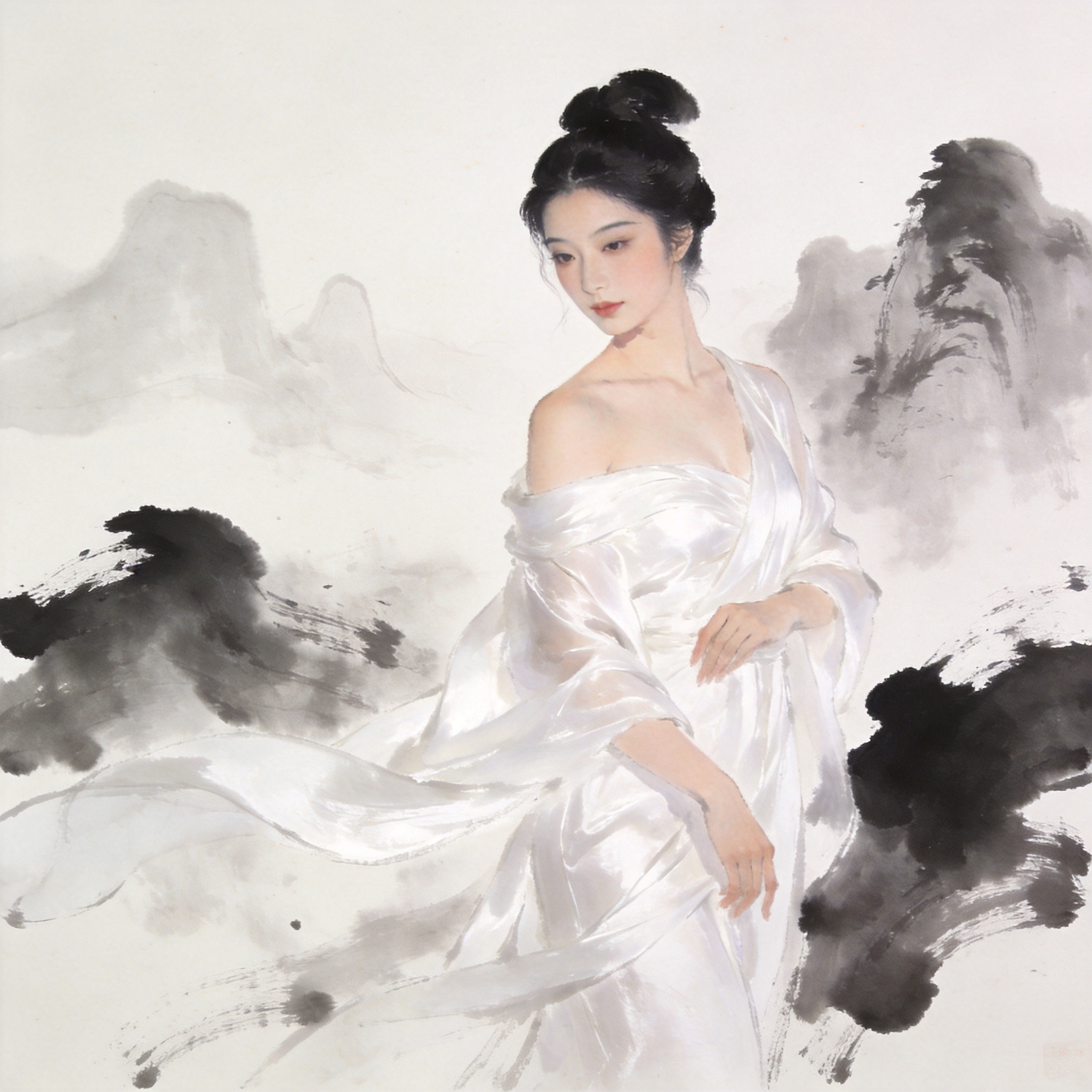 水墨丝绸女子