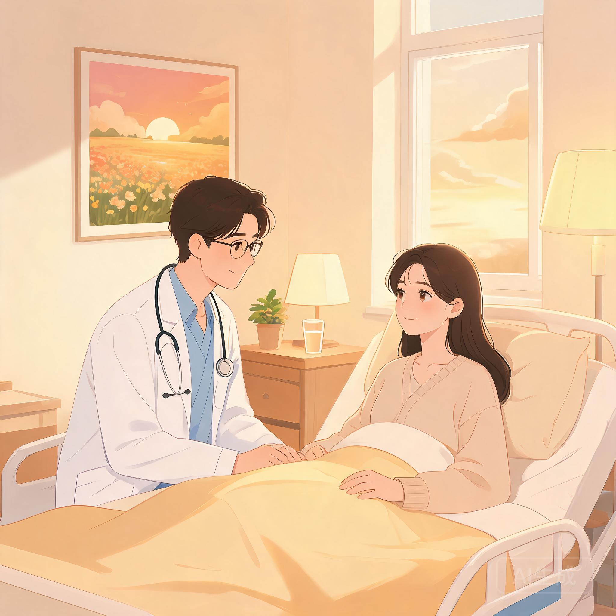 医生与晚期恶性肿瘤患者温馨沟通插画