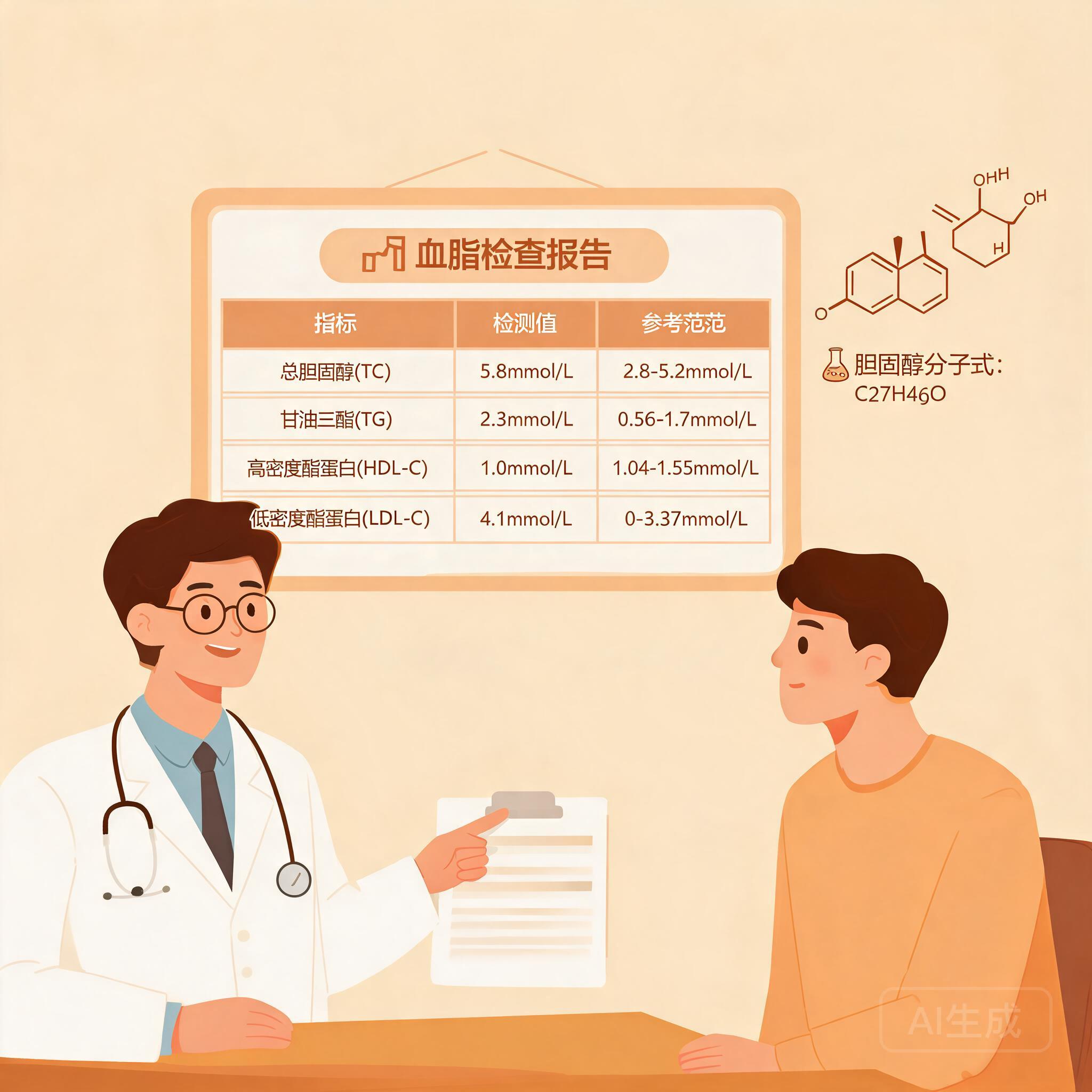 医生讲解血脂检查报告科普插画