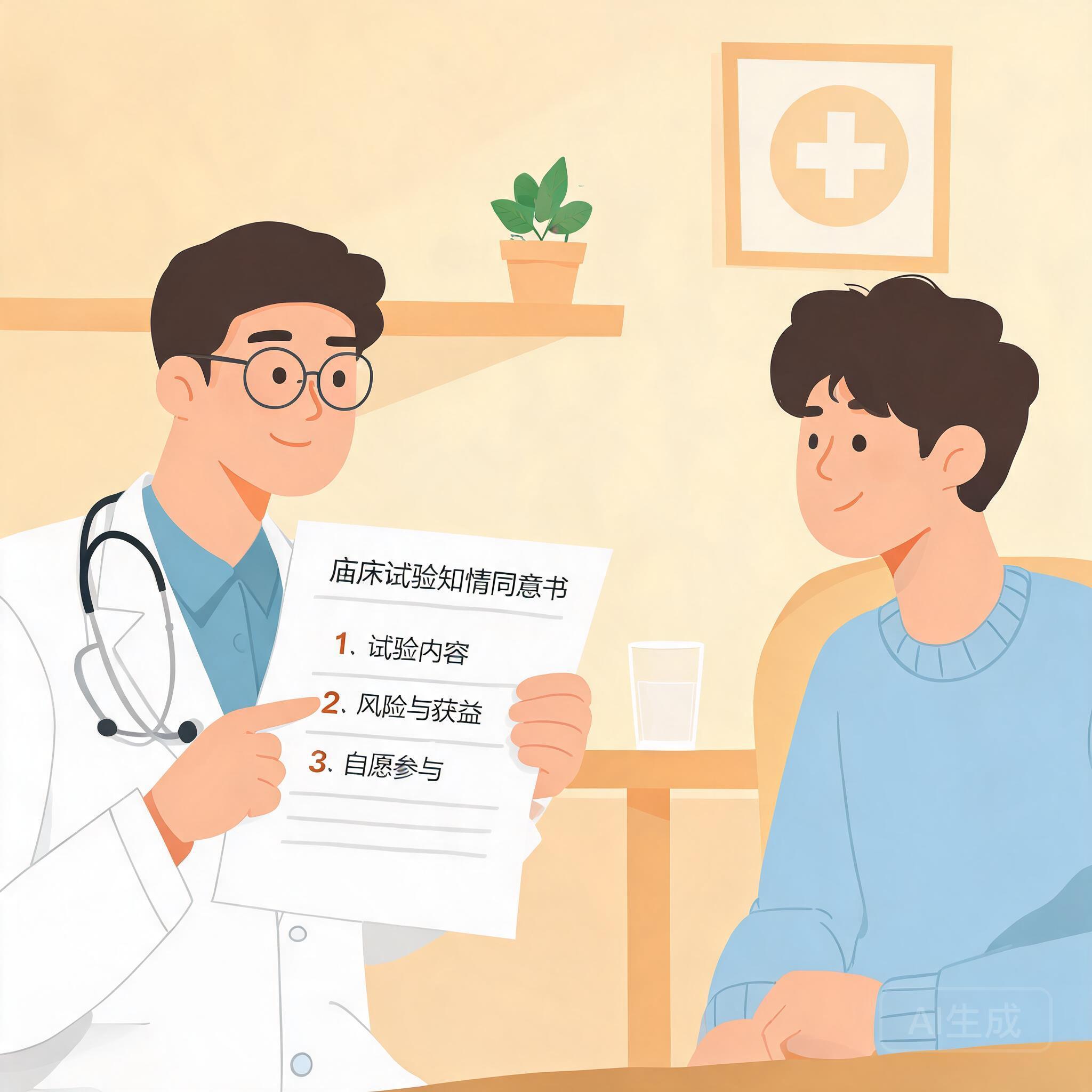 医生向患者讲解临床试验知情同意书